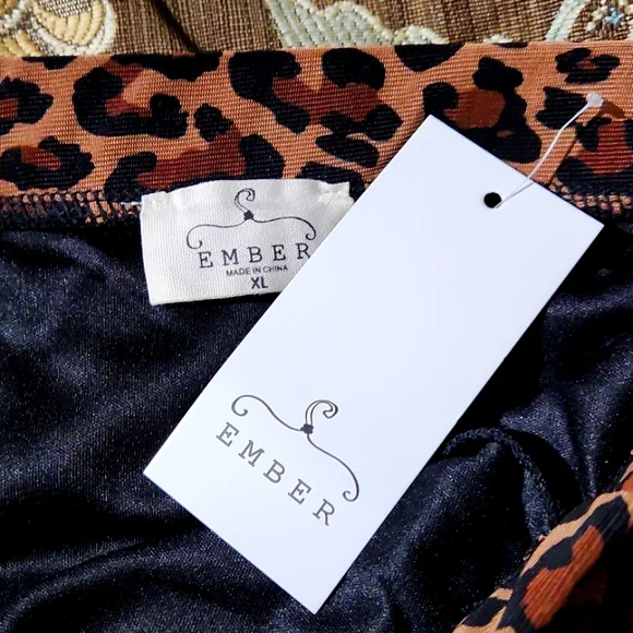 NWT Ember Leopard Printed Black/Brown/Tan Midi Skirt, US Size XL - Picture 3 of 5